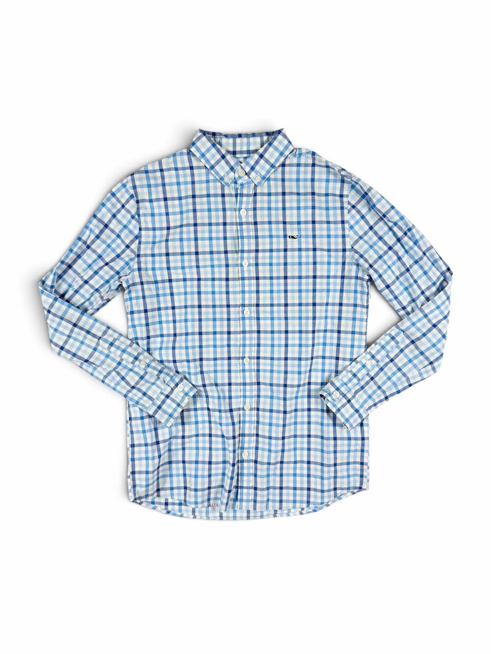 Vineyard Vines Whale Shirt Blue Plaid Check Button Down Boys Large 16